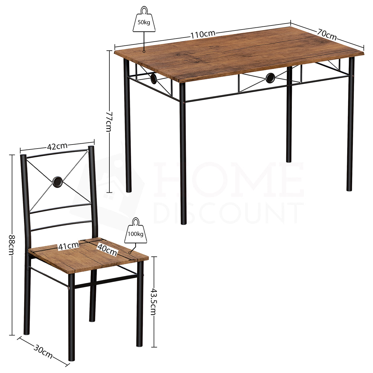 Roslyn 4-Seater Dining Set - Dark Wood