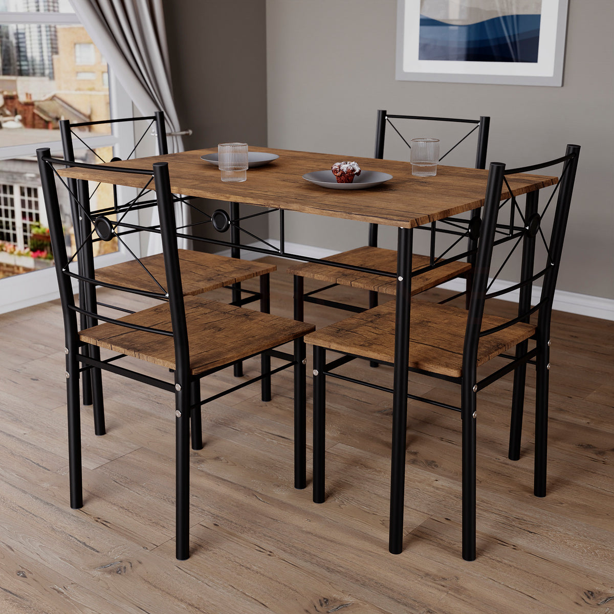 Roslyn 4-Seater Dining Set - Dark Wood