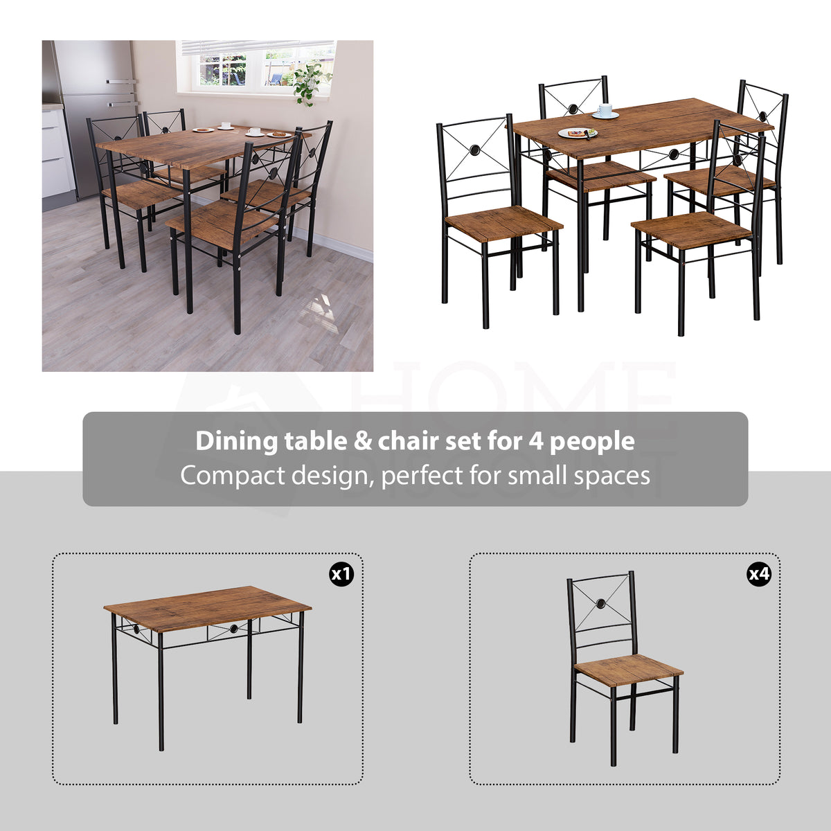 Roslyn 4-Seater Dining Set - Dark Wood