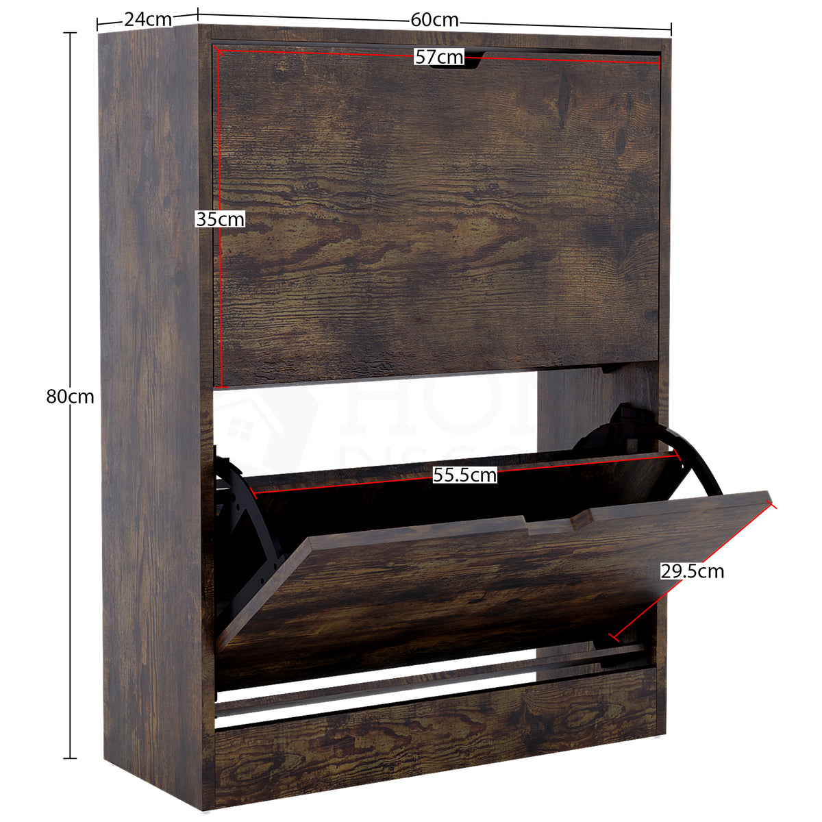 2-Drawer Shoe Cabinet, Dark Wood