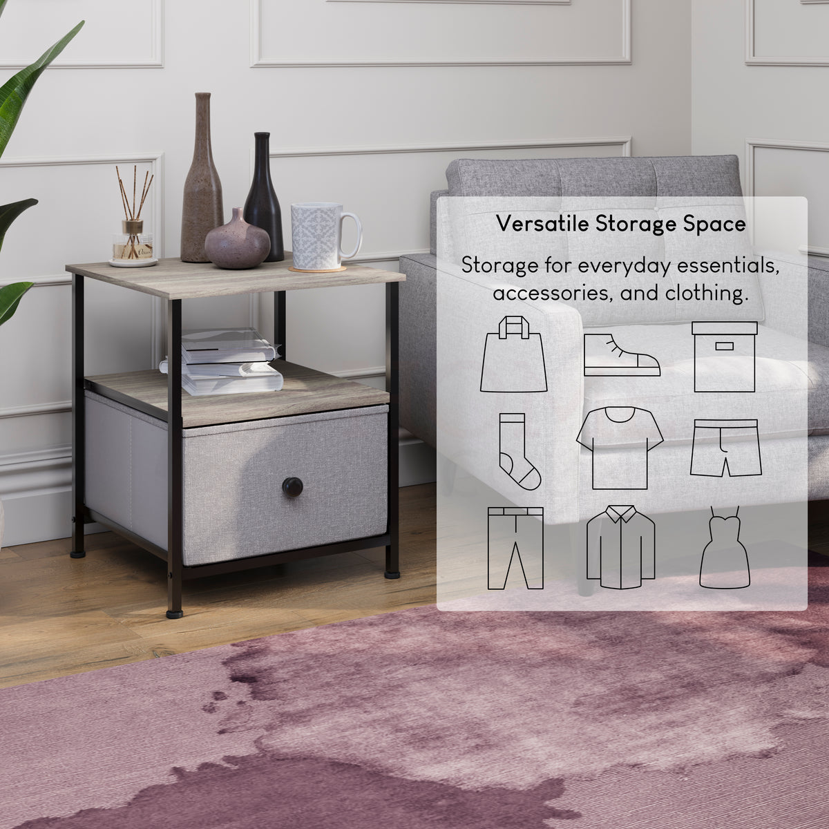Chorley 1 Drawer Fabric Drawer Chest, Beige & Grey Wood