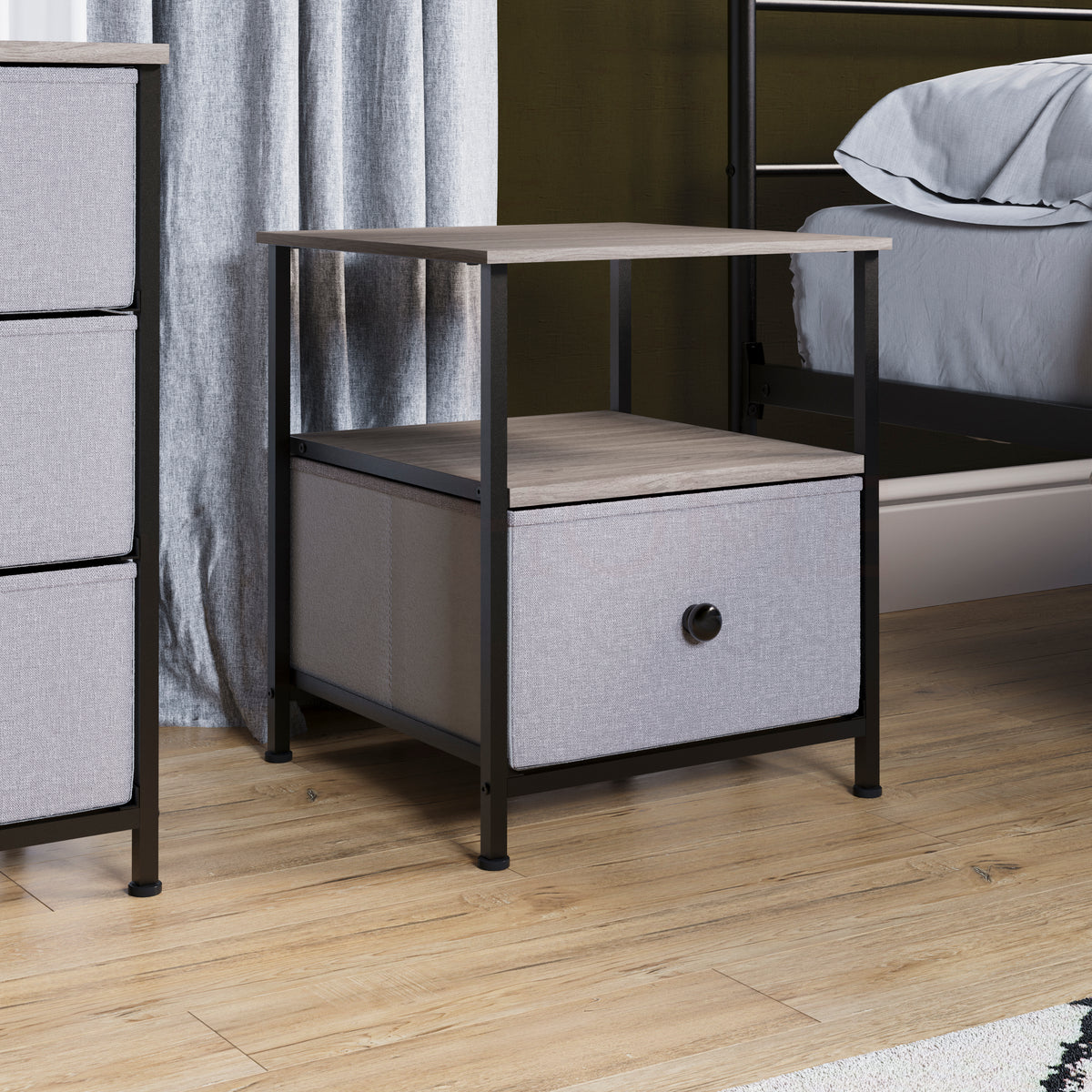 Chorley 1 Drawer Fabric Drawer Chest, Beige & Grey Wood