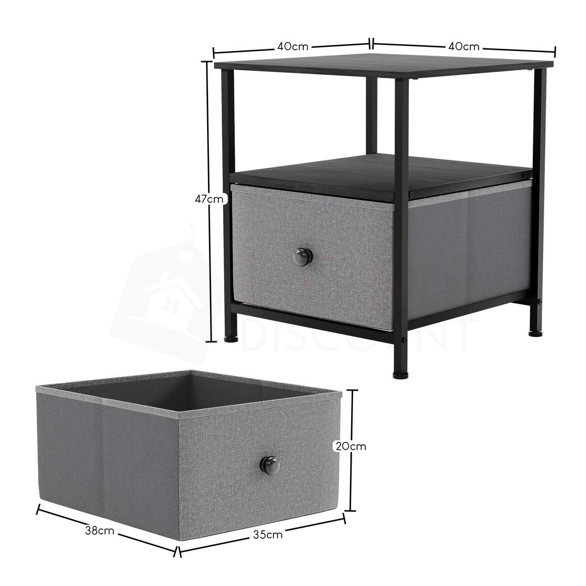 Chorley 1 Drawer Fabric Drawer Chest, Grey & Black