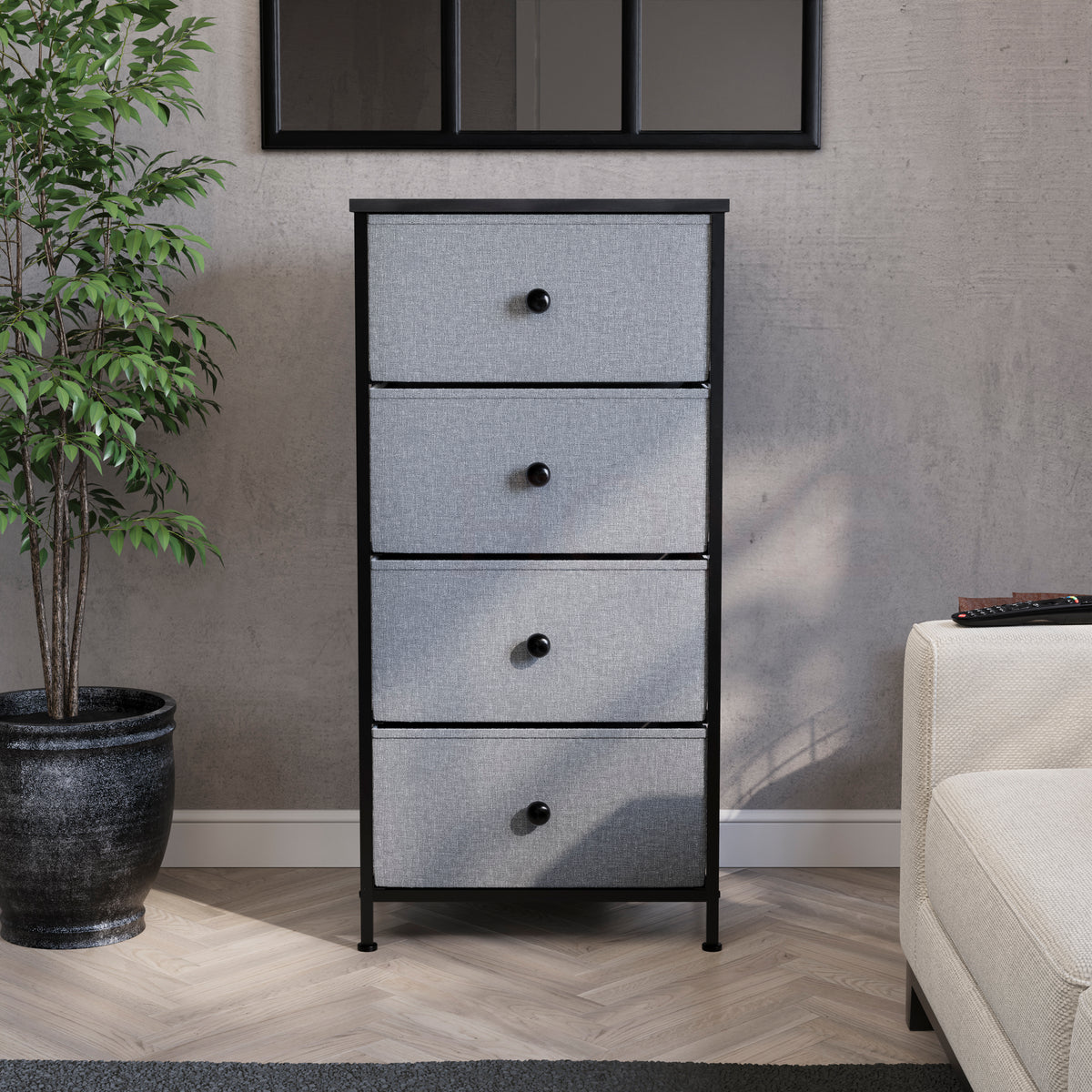 Chorley 4 Drawer Fabric Drawer Chest, Grey & Black
