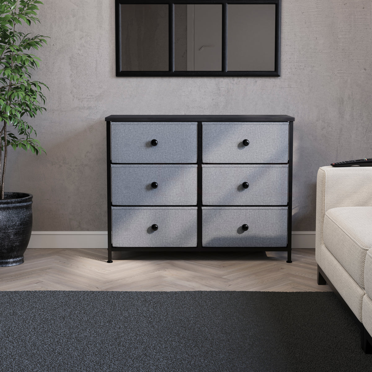 Chorley 6 Drawer Fabric Drawer Chest, Grey & Black