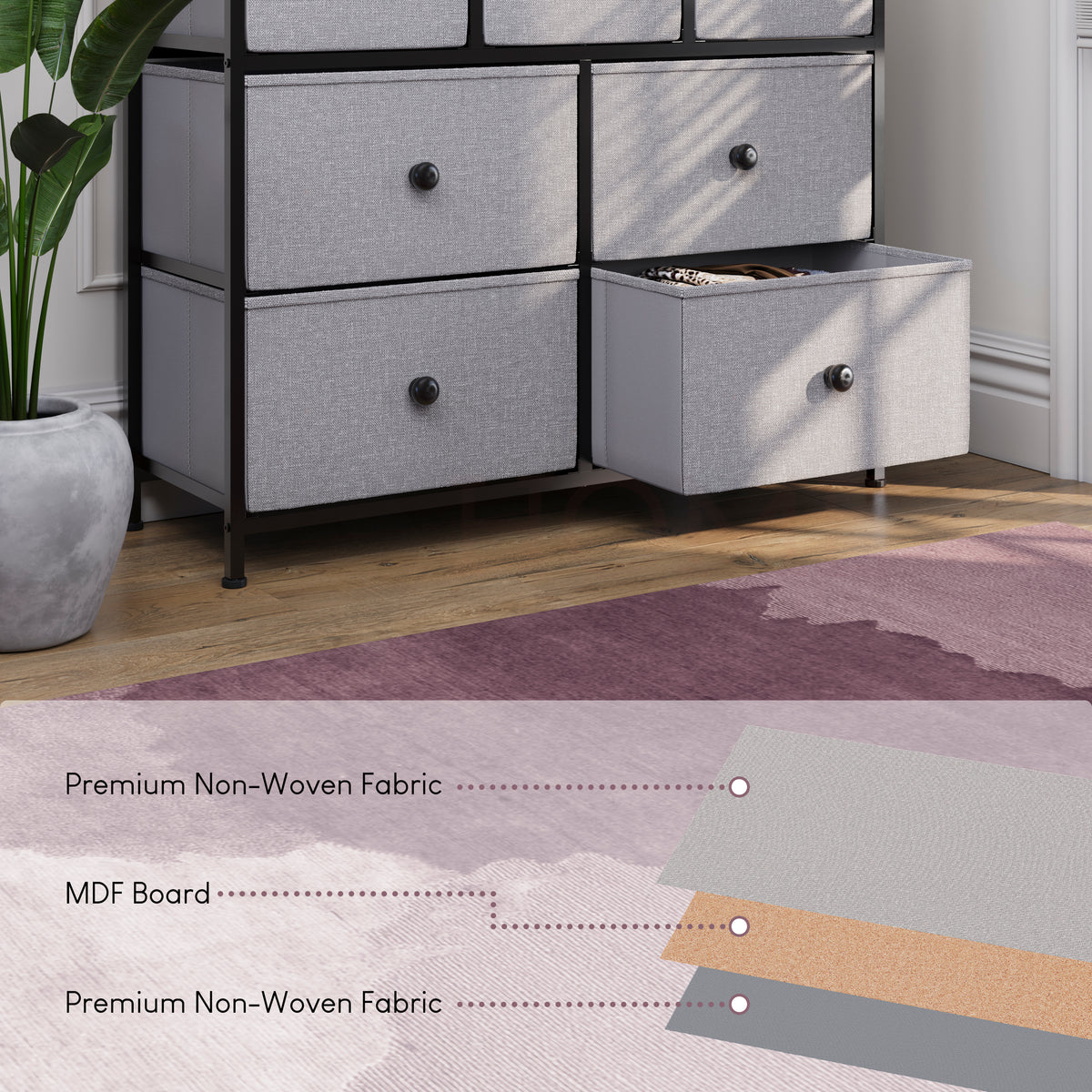 Chorley 7 Drawer Fabric Drawer Chest, Beige & Grey Wood