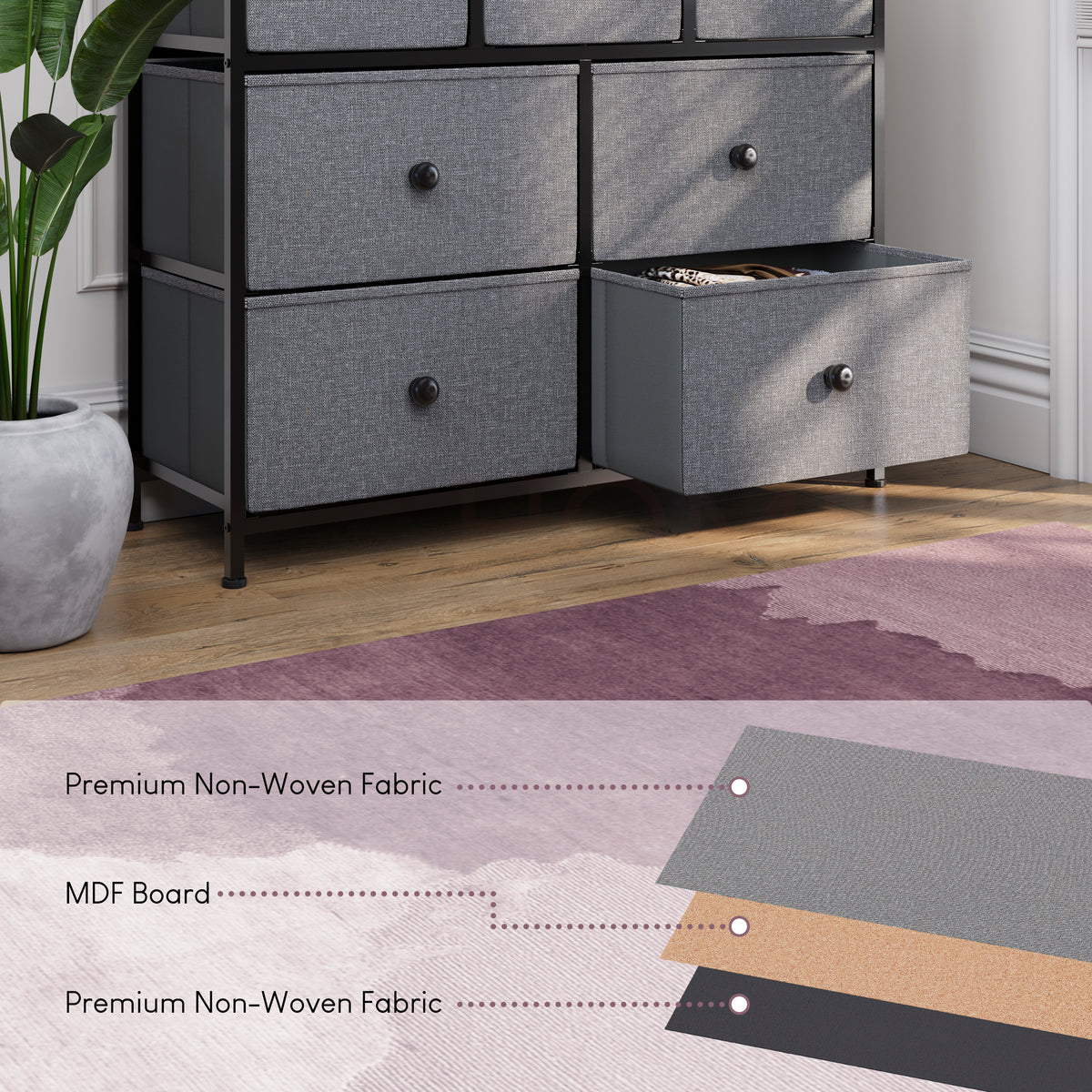 Chorley 7 Drawer Fabric Drawer Chest, Grey & Black