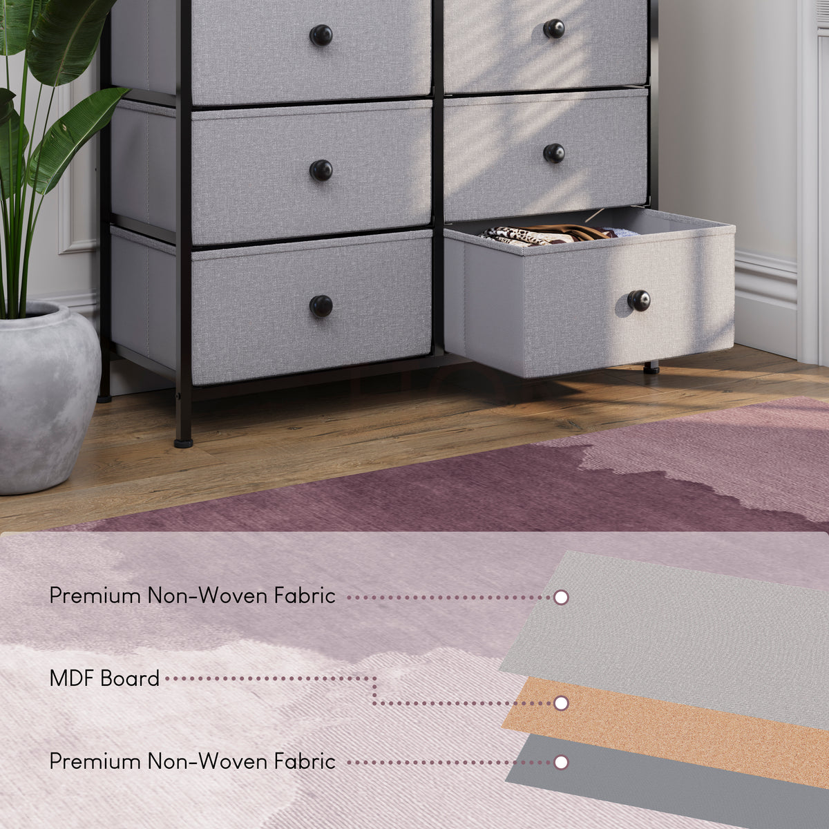 Chorley 8 Drawer Fabric Drawer Chest, Beige & Grey Wood
