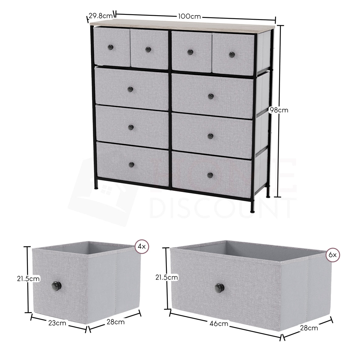 Chorley 10 Drawer Fabric Drawer Chest, Beige & Grey Wood