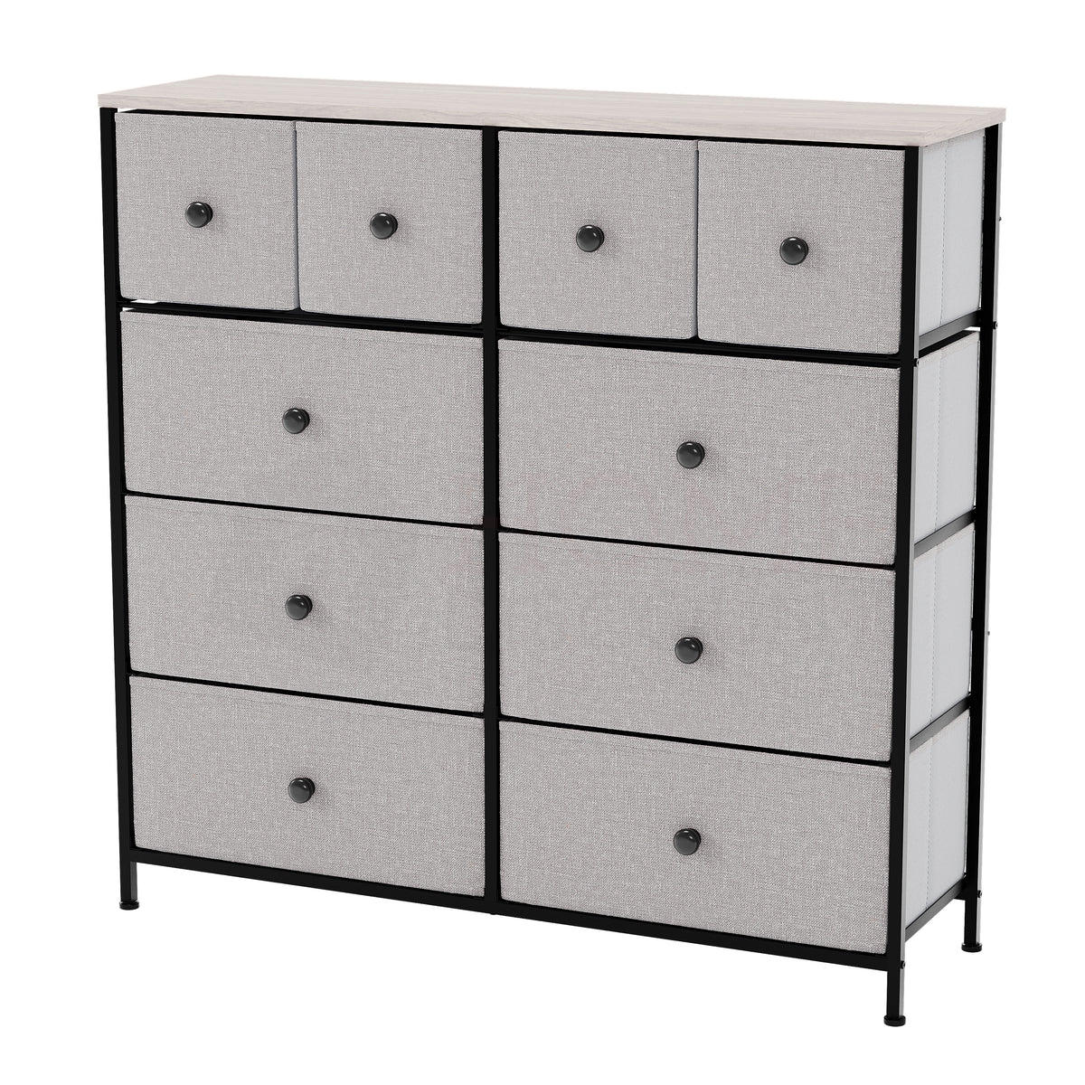 Chorley 10 Drawer Fabric Drawer Chest, Beige & Grey Wood