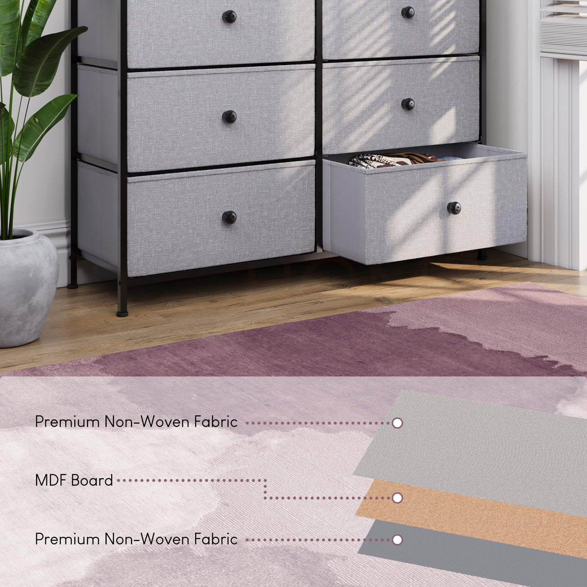 Chorley 10 Drawer Fabric Drawer Chest, Beige & Grey Wood