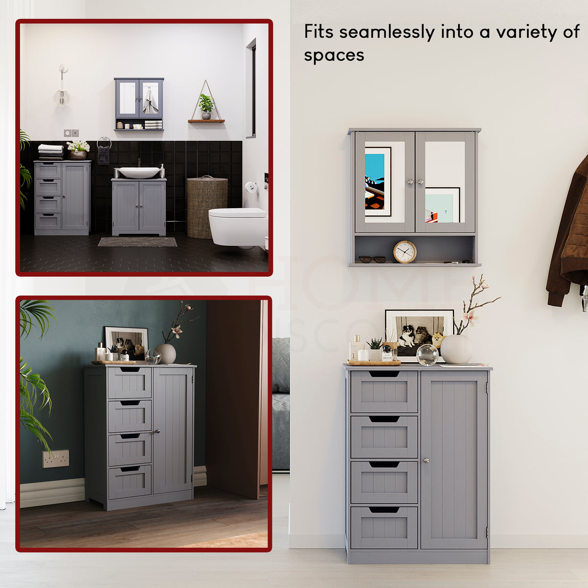 Priano 4 Drawer 1 Door Freestanding Unit, Grey