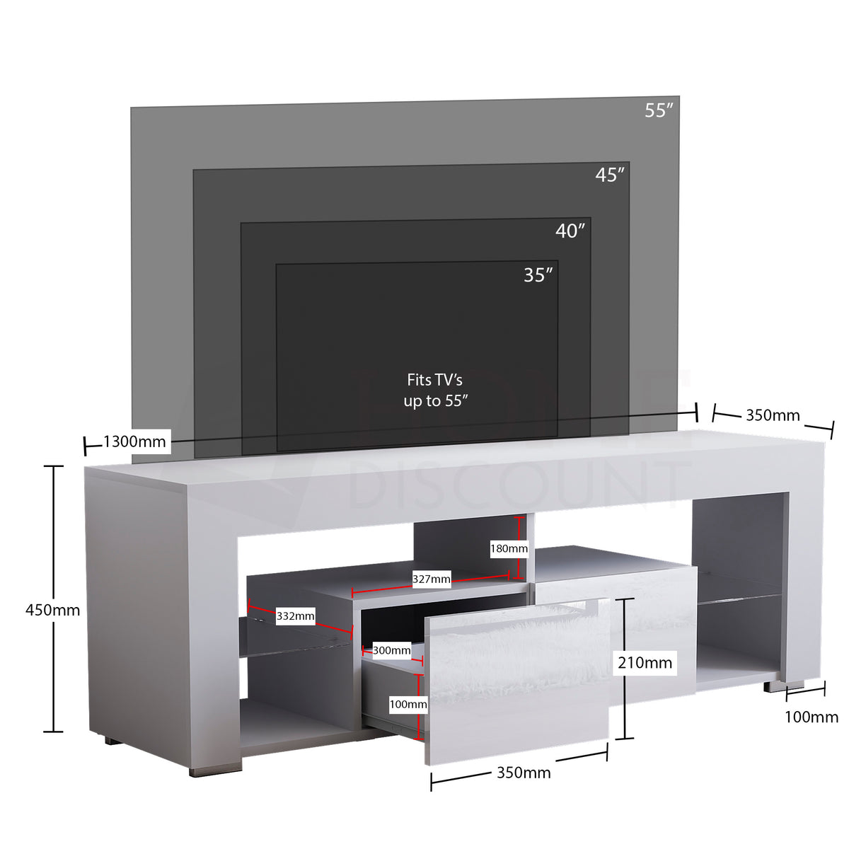 Luna 2 Drawer LED TV Unit, White