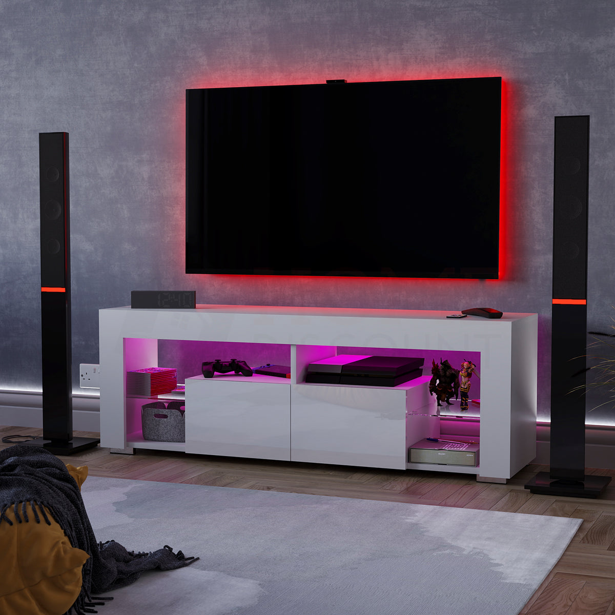 Luna 2 Drawer LED TV Unit, White