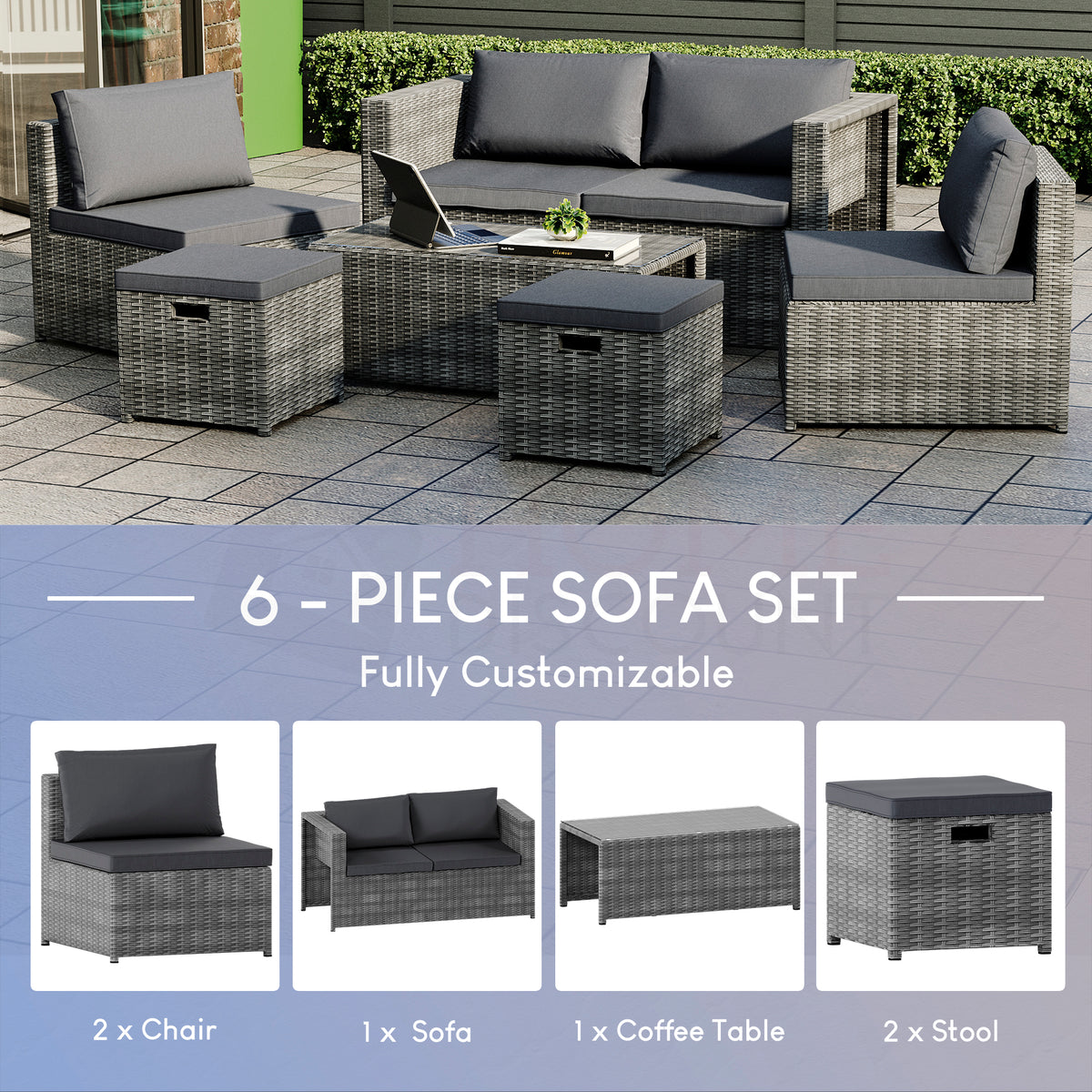 Islay 6 Seater Rattan Set, Grey UKFR