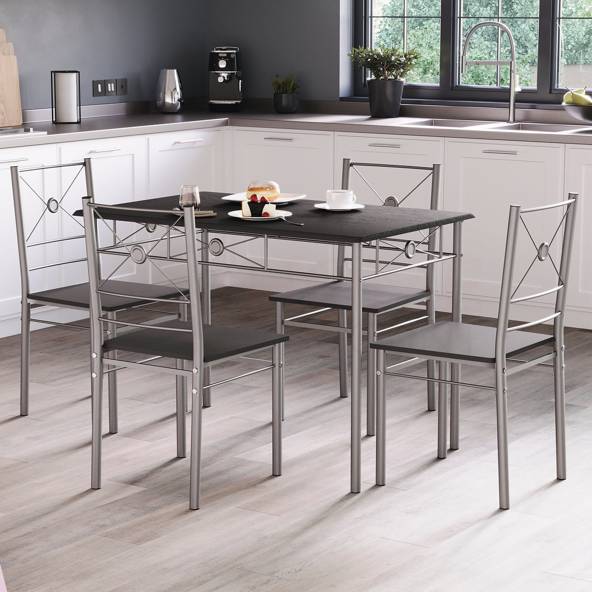 Roslyn 4 Seater Dining Set, Black