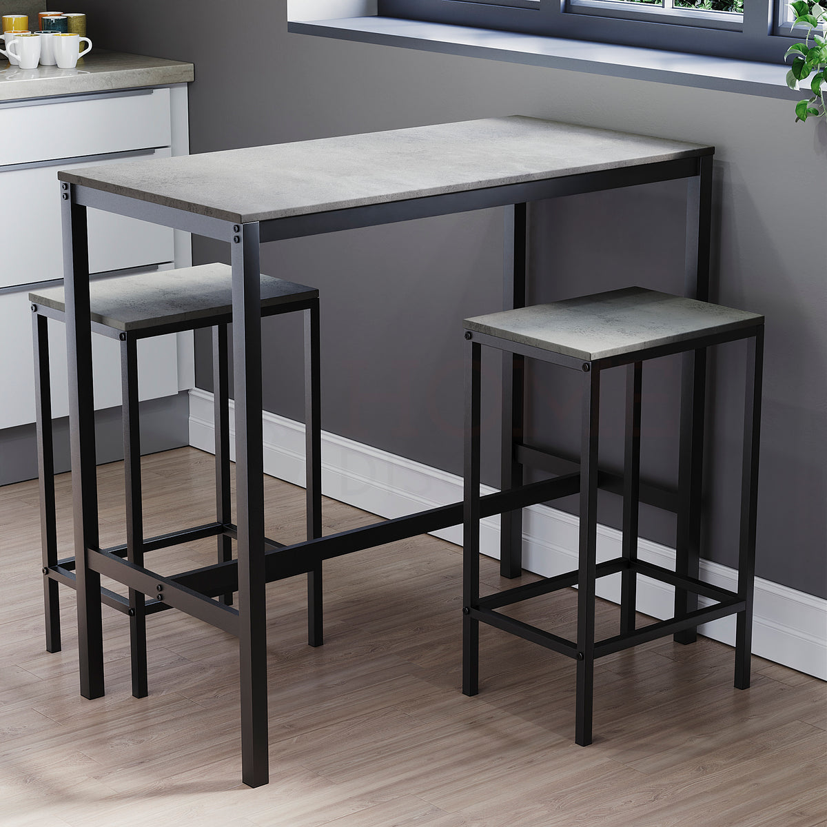 Roslyn 2 Seater Bar Table Set, Concrete Grey