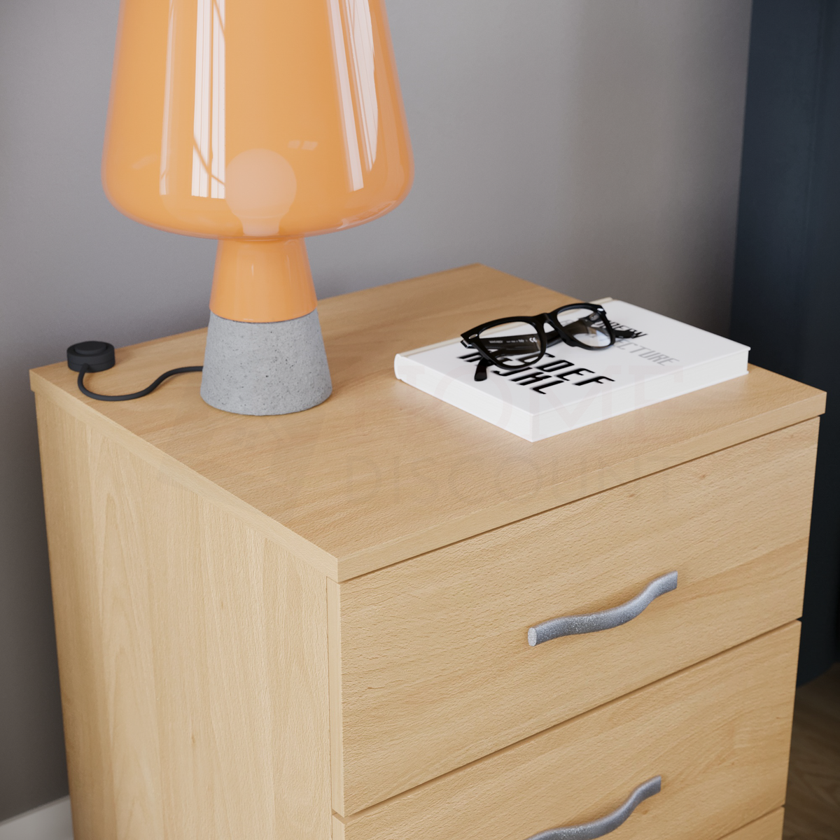 Riano 3-Drawer Bedside Chest, Pine