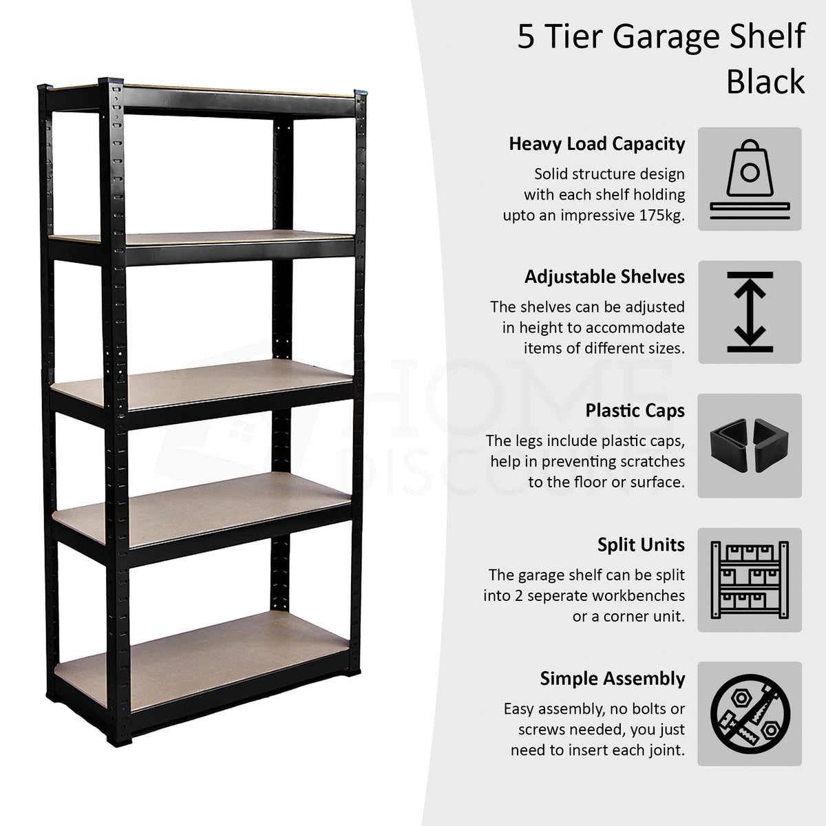 5-Tier Shelf, Large, Black