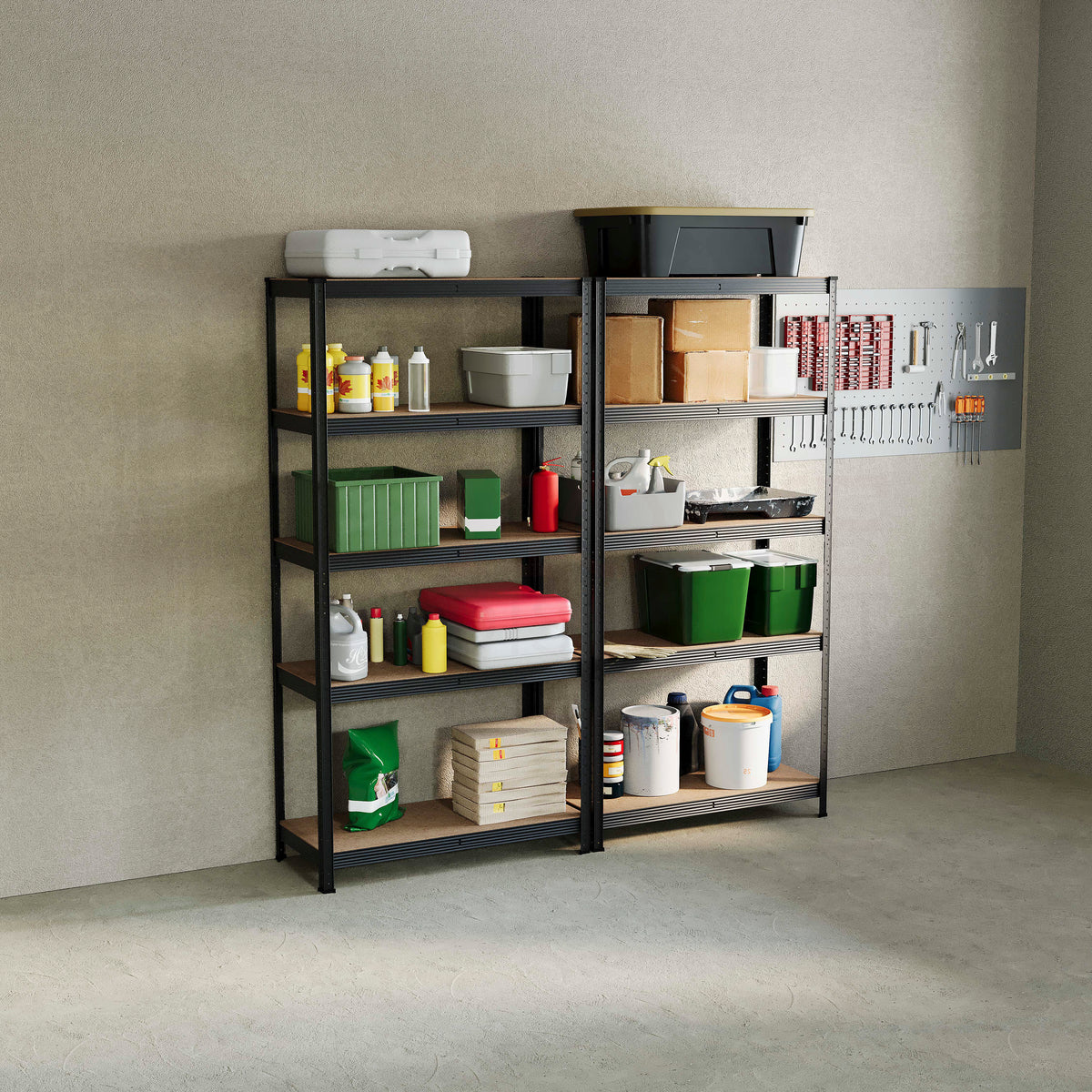5-Tier Shelf, Large, Black - 2 Bay