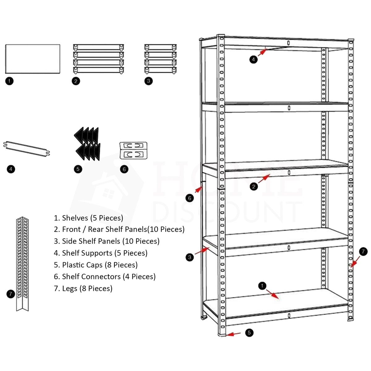 5-Tier Shelf, Large, Red
