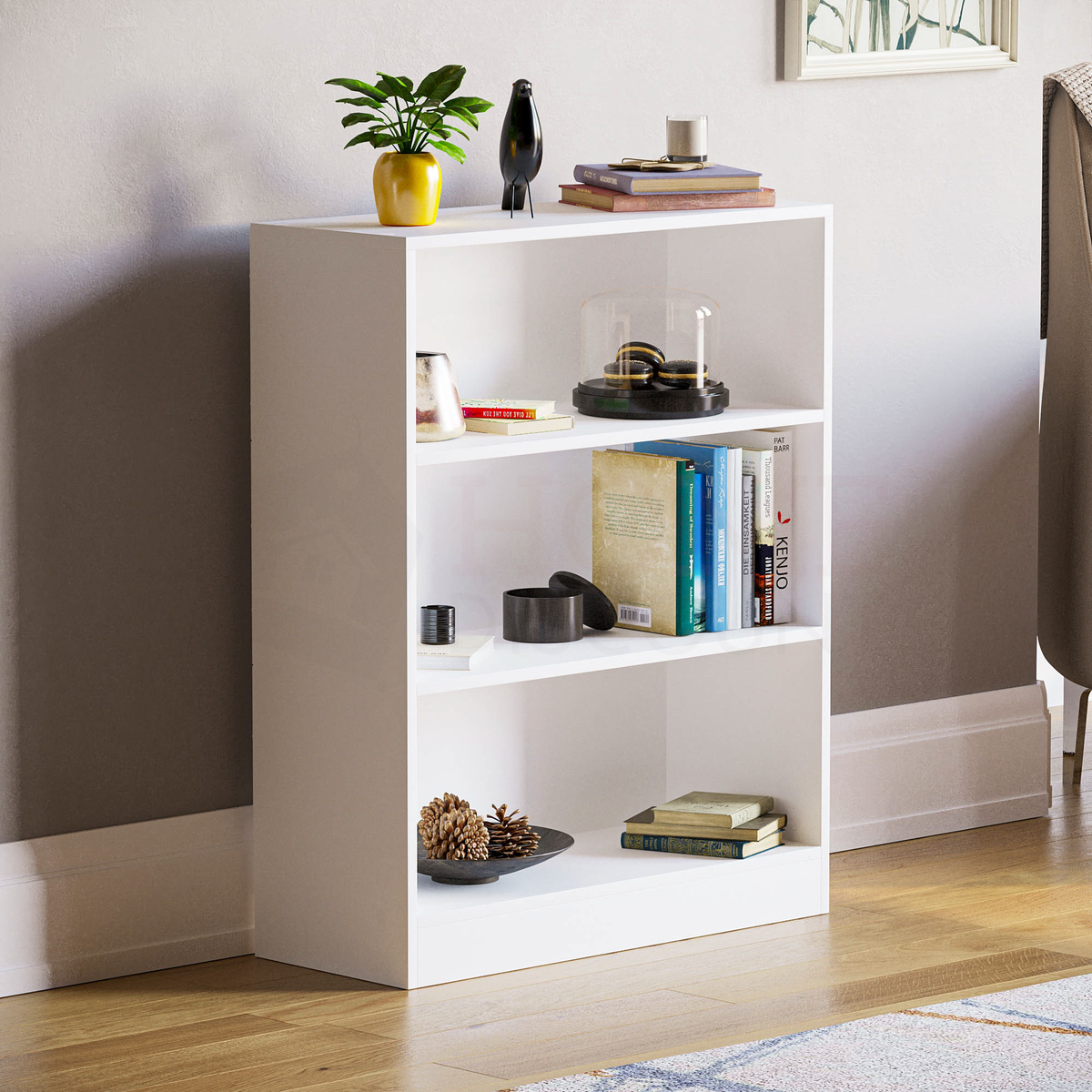 Cambridge 3-Tier Low Bookcase - White