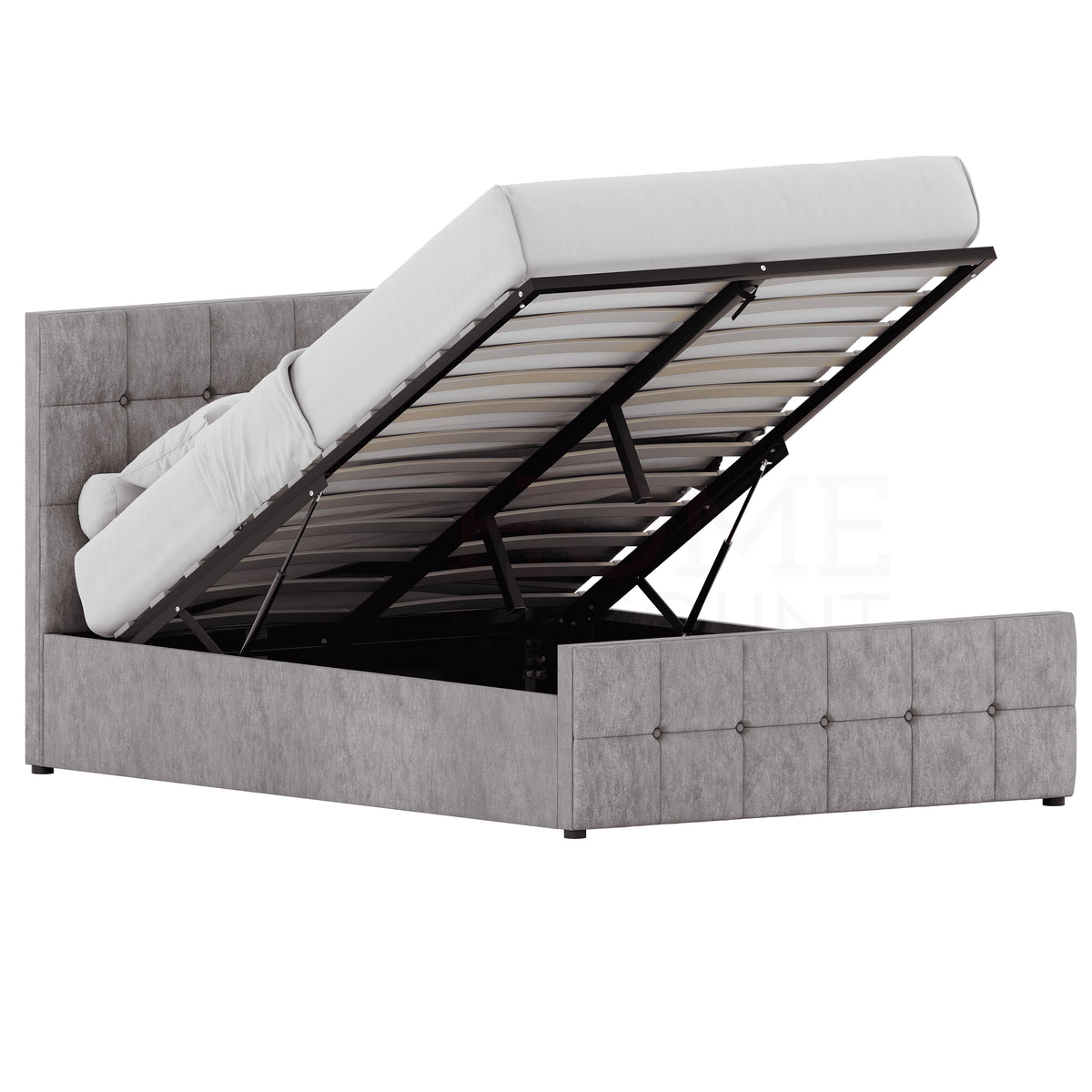 Valentina Double Crushed Velvet Ottoman Bed, Silver UKFR