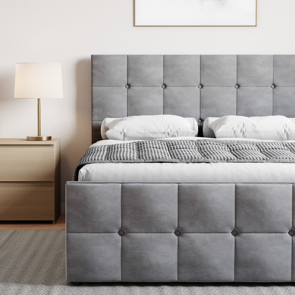Valentina Double Velvet Ottoman Bed, Light Grey UKFR