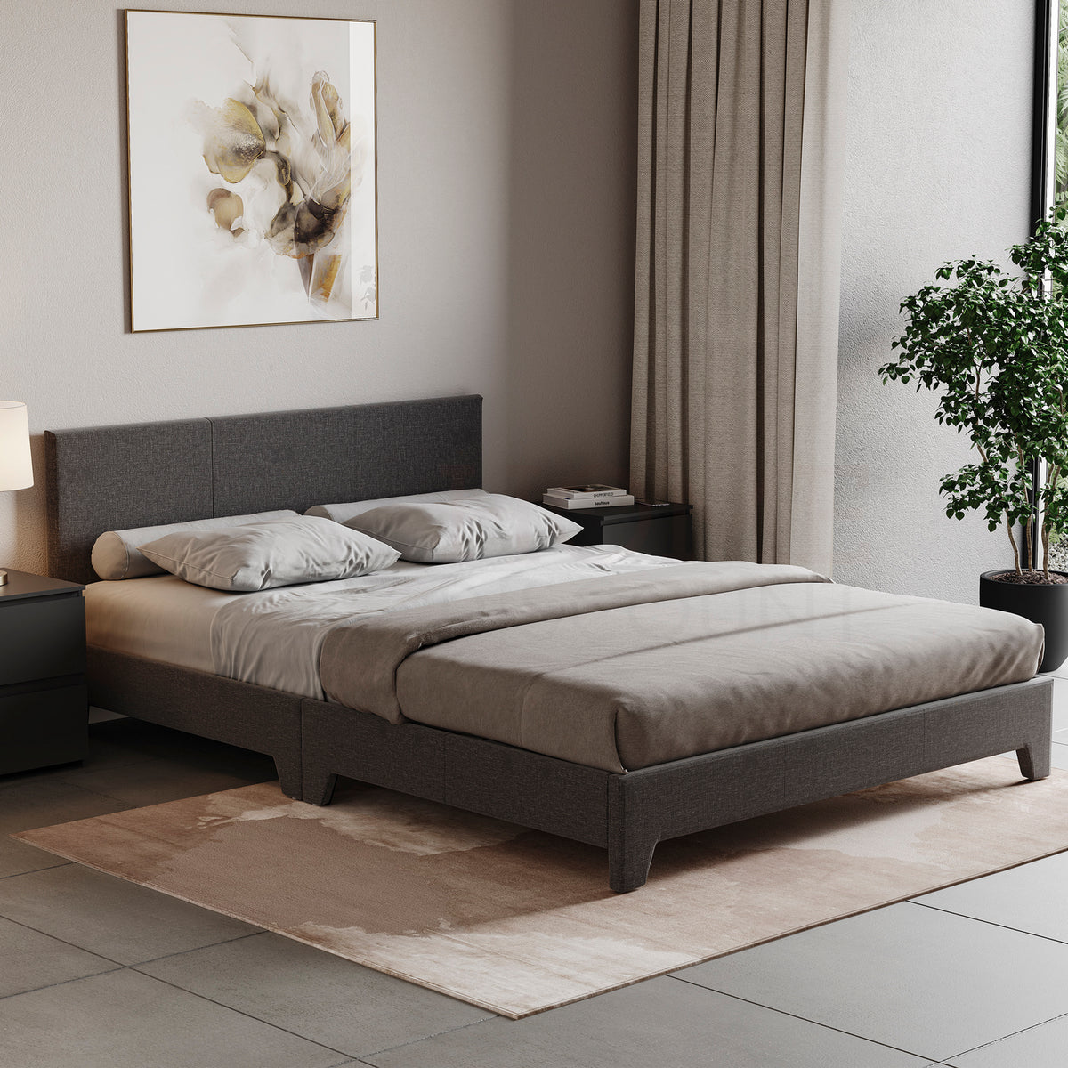 Victoria King Size Linen Bed, Dark Grey UKFR