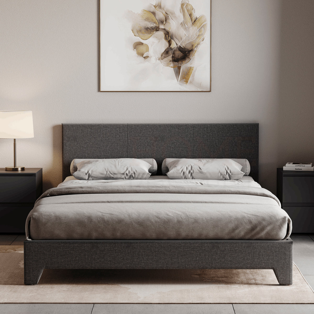 Victoria King Size Linen Bed, Dark Grey UKFR