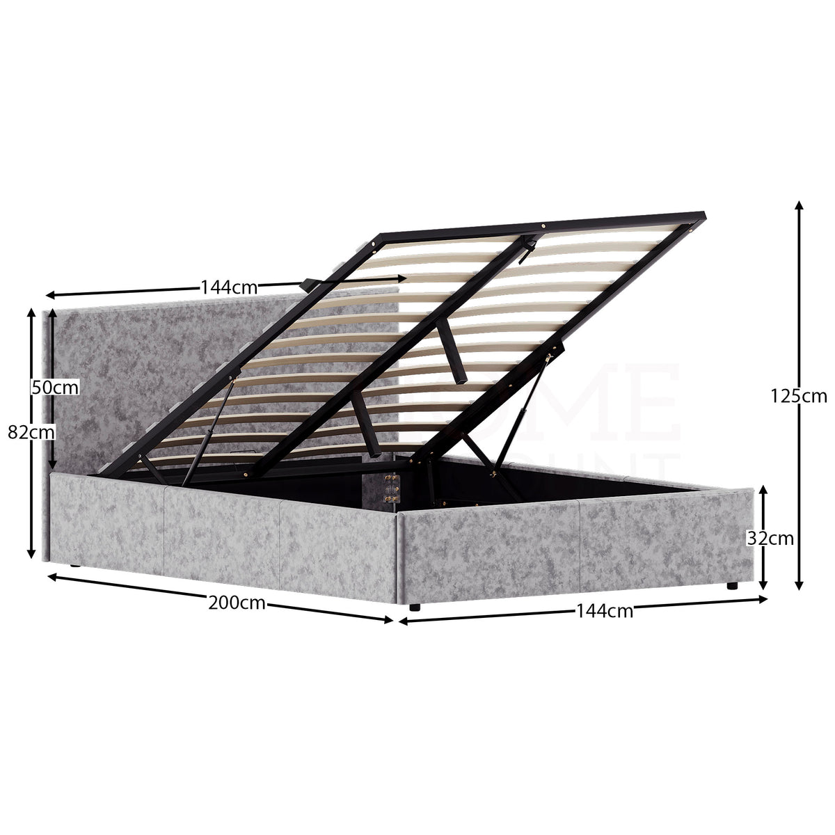 Veronica Double Velvet Ottoman Bed, Silver UKFR