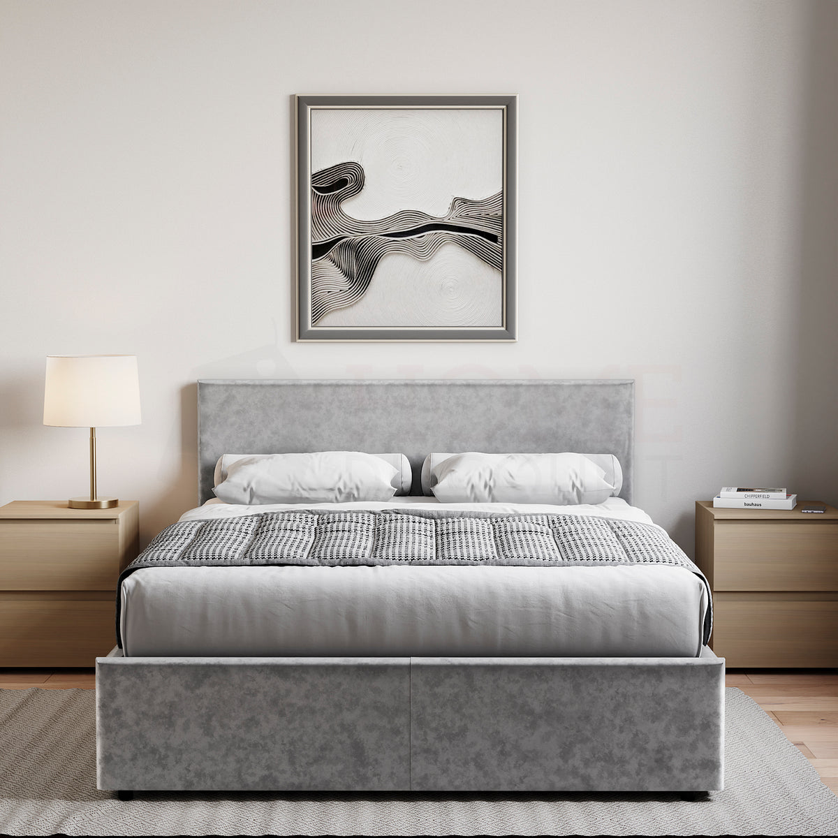 Veronica Double Velvet Ottoman Bed, Silver UKFR
