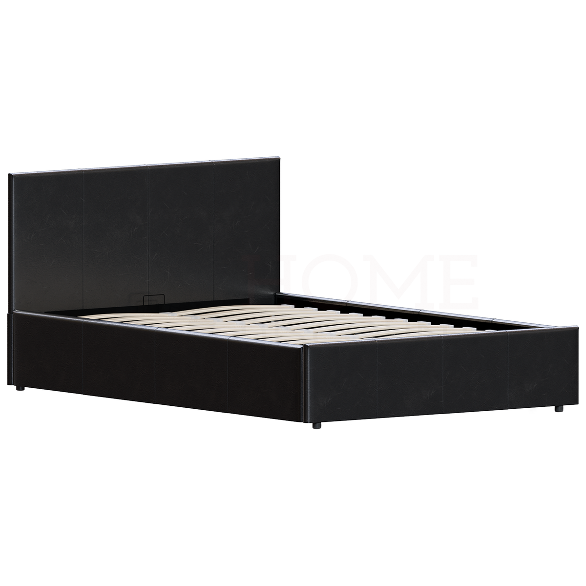 Lisbon Small Double Ottoman Faux Leather Bed, Black UKFR