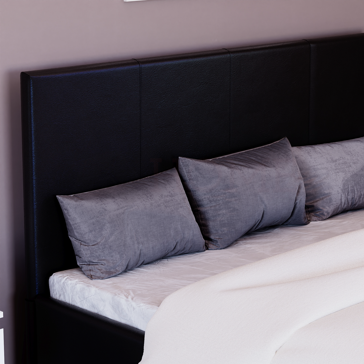 Lisbon Small Double Ottoman Faux Leather Bed, Black UKFR