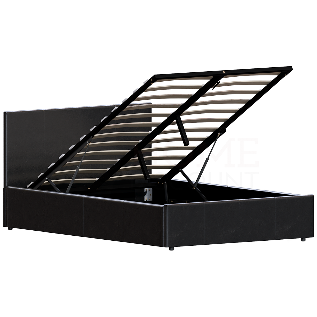 Lisbon Small Double Ottoman Faux Leather Bed, Black UKFR