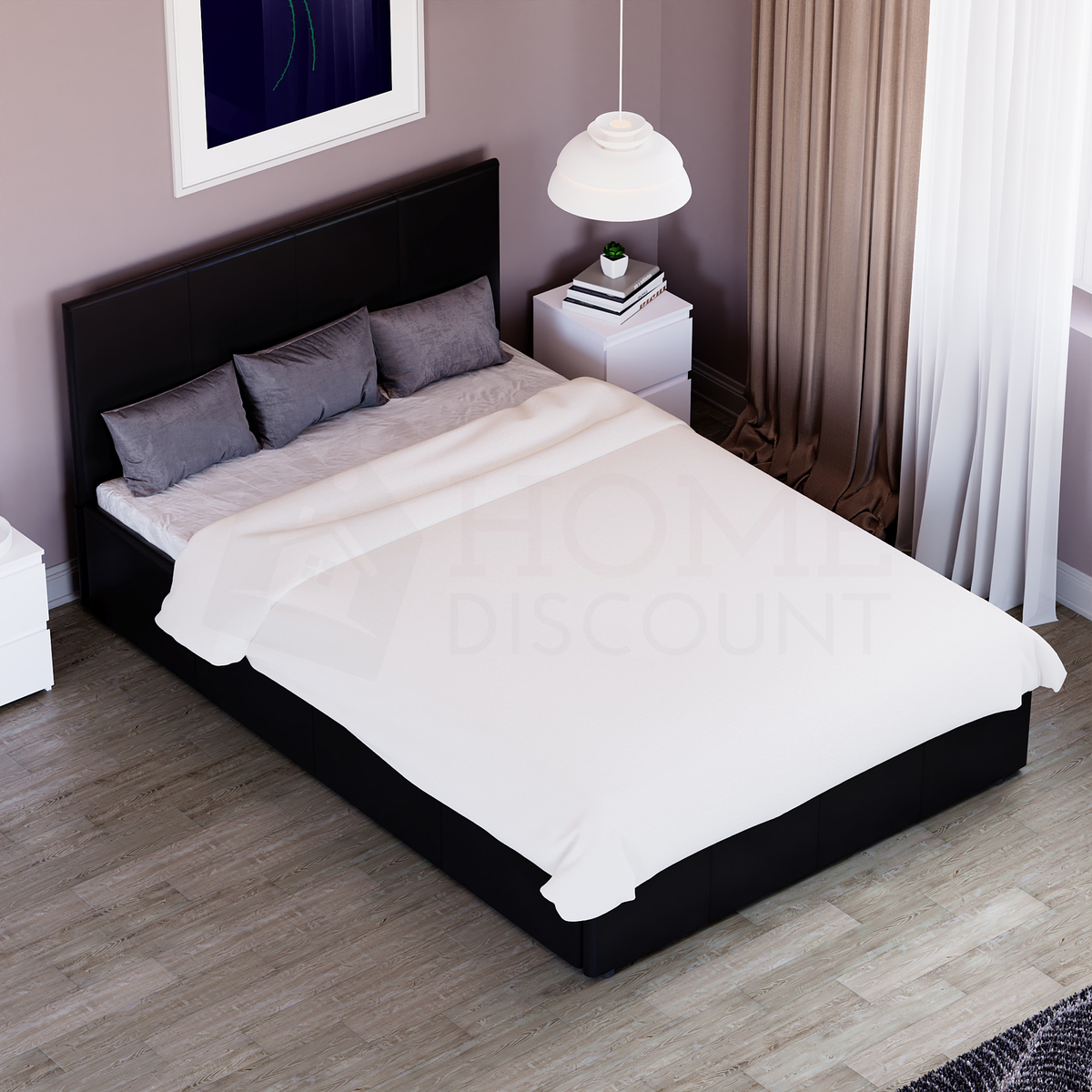 Lisbon Small Double Ottoman Faux Leather Bed, Black UKFR