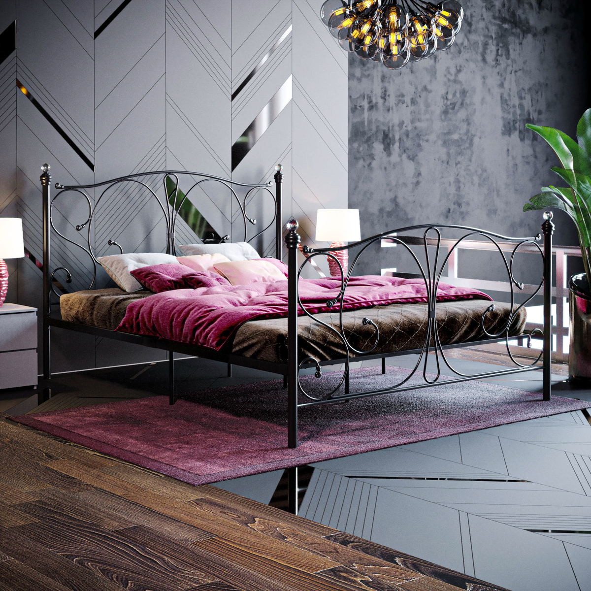 Barcelona King Size Metal Bed - Black