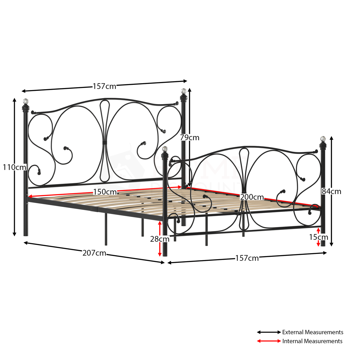 Barcelona King Size Metal Bed - Black