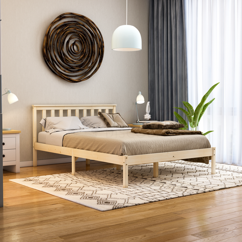 Milan Double Wooden Bed, Low Foot, Pine