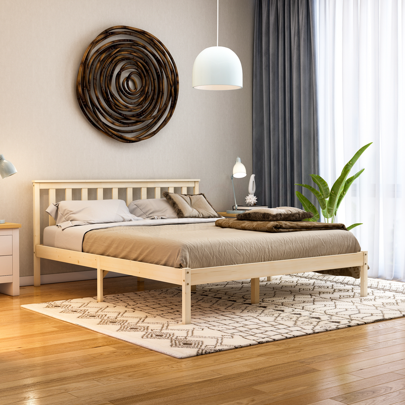 Milan King Size Wooden Bed, Low Foot, Pine