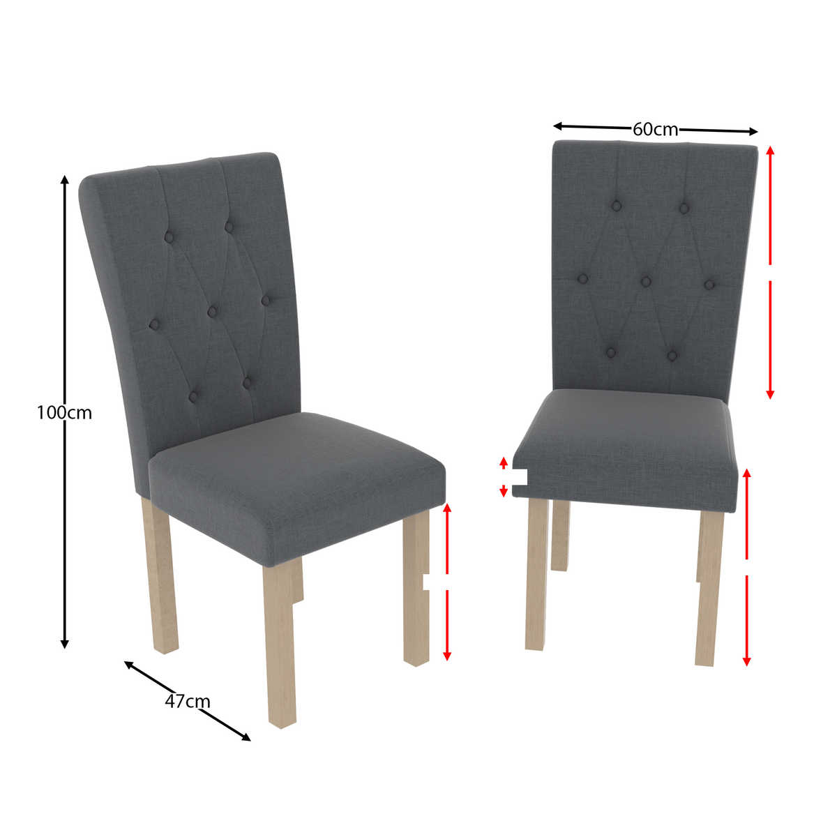 Horton Set Of 2 Fabric Dining Chairs - Grey & Oak