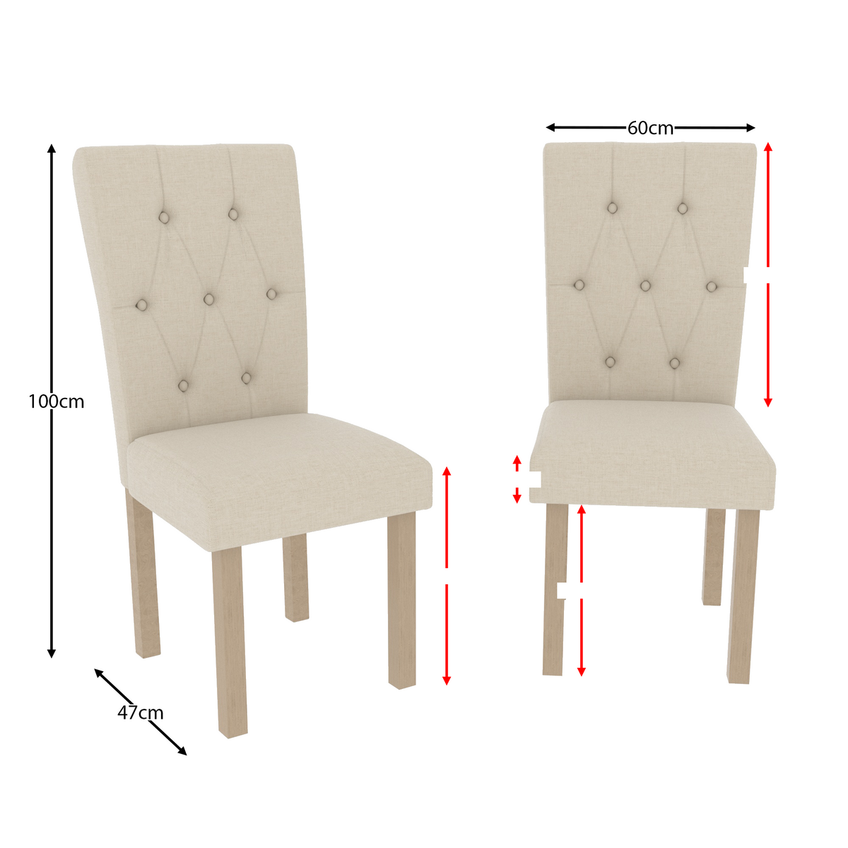 Horton Set Of 2 Fabric Dining Chairs - Cream & Oak