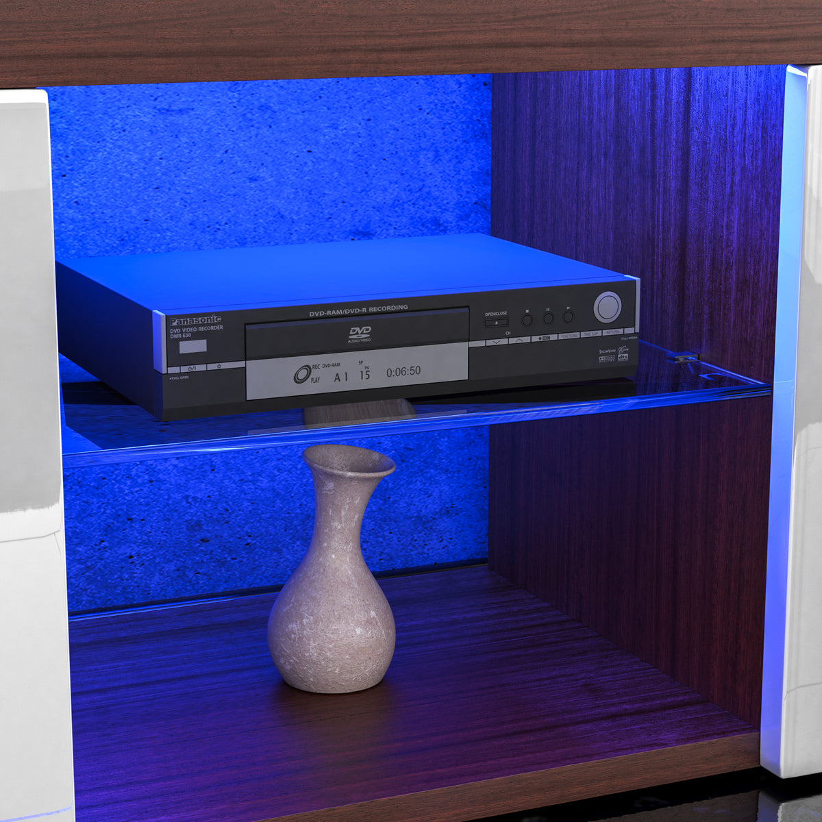 Eclipse 2-Door LED TV Unit - Walnut & White