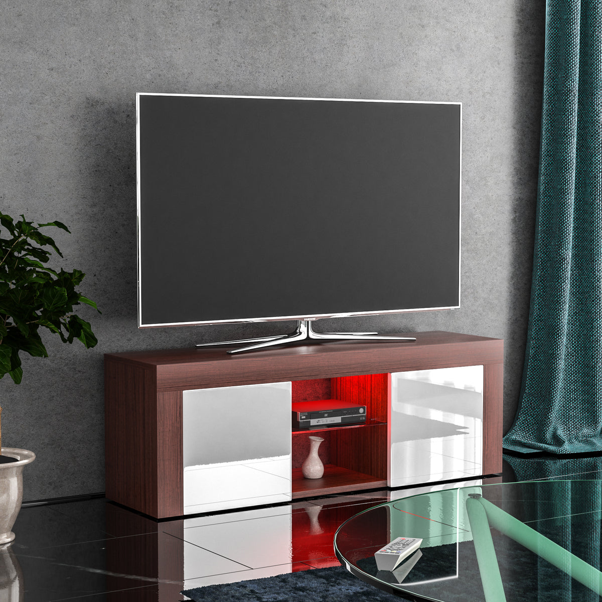 Eclipse 2-Door LED TV Unit - Walnut & White