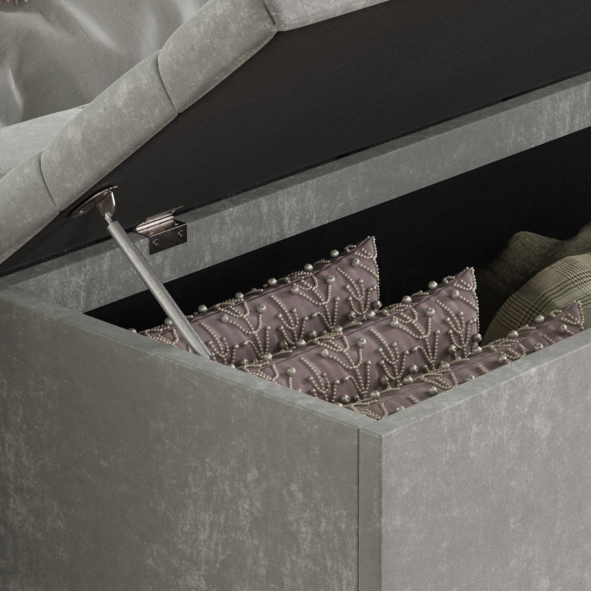 Valencia Crushed Velvet Storage Ottoman, Silver UKFR