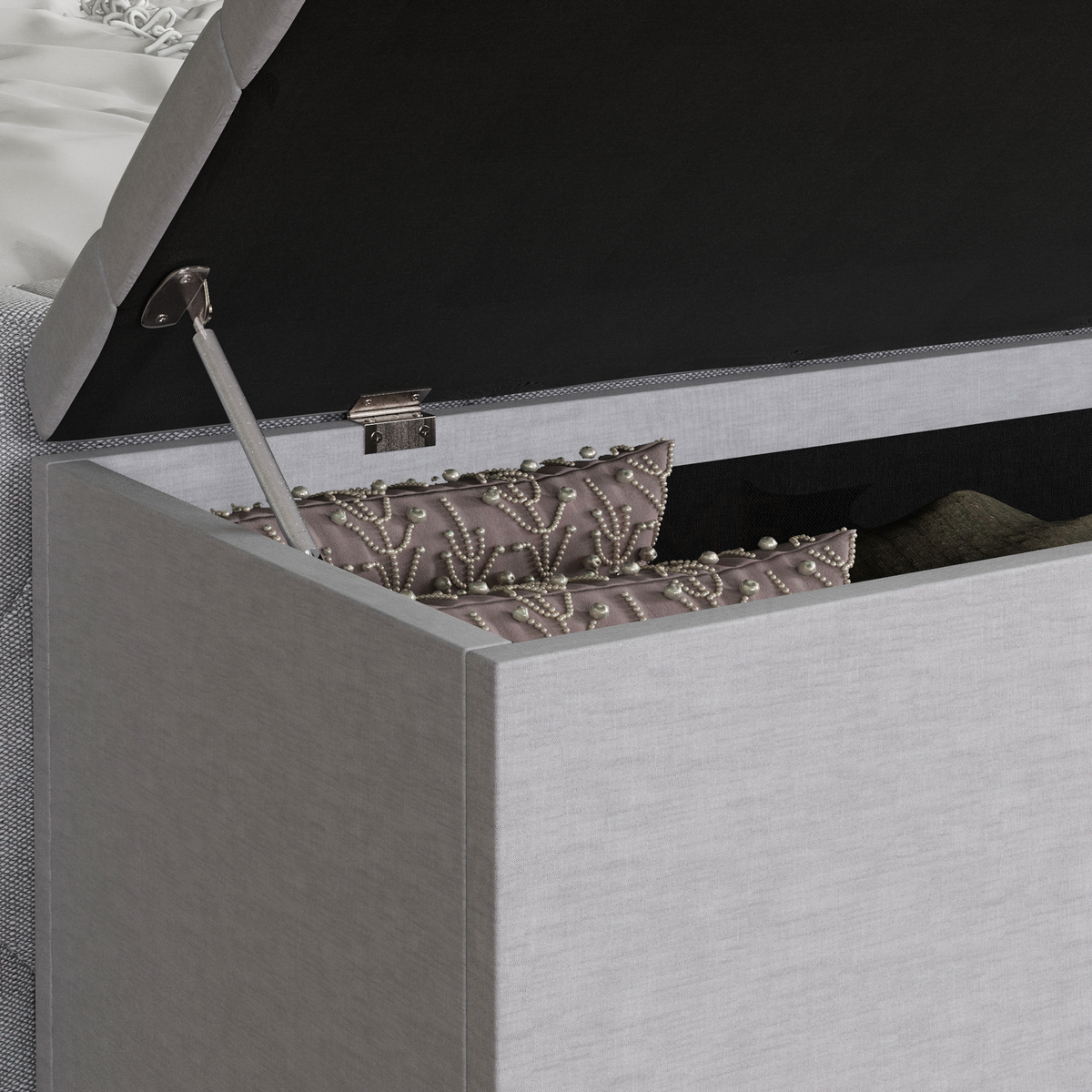 Valencia Linen Storage Ottoman, Light Grey UKFR