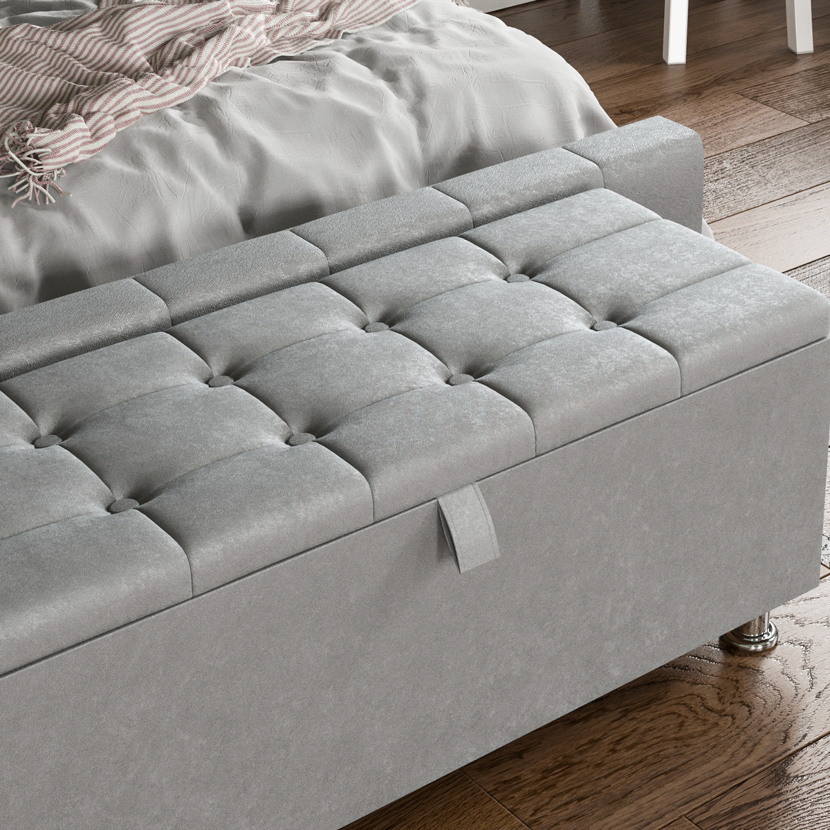 Valencia Velvet Storage Ottoman, Light Grey UKFR