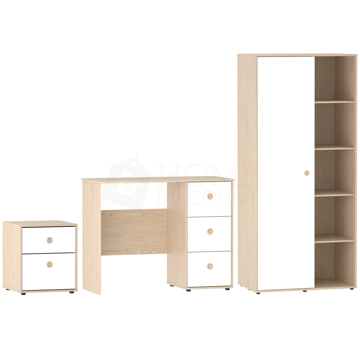 Neptune 3-Piece Bedroom Set - White & Oak (Desk, Bedside Table, Wardrobe)