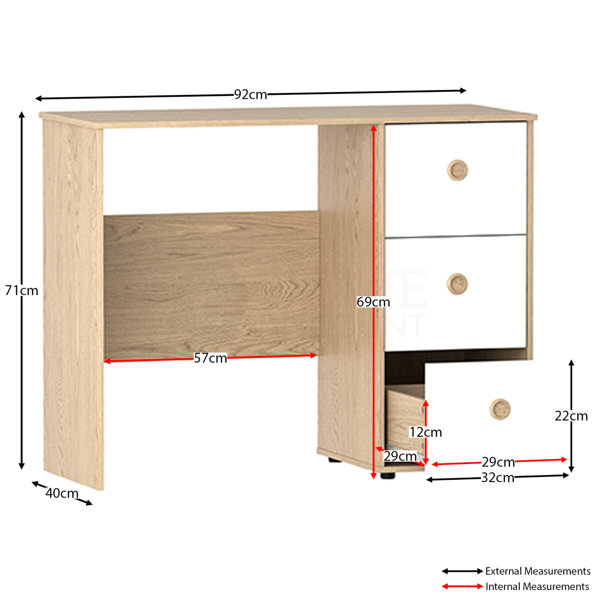 Neptune 4-Piece Bedroom Set - White & Oak (Desk, Bedside Table, Drawer Chest, Wardrobe)