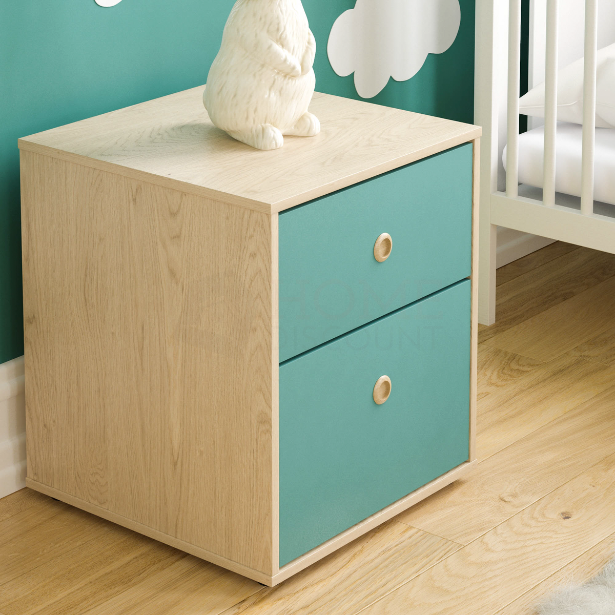 Neptune 2-Drawer Bedside Table - Green & Oak
